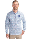Tampa Bay Rays Cutter & Buck Traverse Stretch Eco Camo Print Quarter Zip Mens Pullover Indigo Front Thumbnail Image