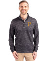 Pittsburgh Pirates Cutter & Buck Traverse Stretch Eco Camo Print Quarter Zip Mens Pullover Black Front Thumbnail Image