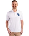 Tampa Bay Rays Cutter & Buck Prospect Eco Textured Stretch Recycled Mens Short Sleeve Polo White Front Thumbnail Image