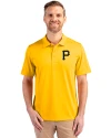 Pittsburgh Pirates Cutter & Buck Prospect Eco Textured Stretch Recycled Mens Short Sleeve Polo College Gold Front Thumbnail Image