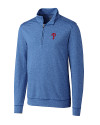 Philadelphia Phillies Cutter & Buck Shoreline Heathered Quarter Zip Mens Pullover Tour Blue Heather Mannequin Thumbnail Image