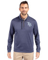Tampa Bay Rays Cutter & Buck Stealth Heathered Quarter Zip Mens Pullover Liberty Navy Front Thumbnail Image