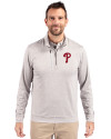 Philadelphia Phillies Cutter & Buck Stealth Heathered Quarter Zip Mens Pullover Polished Medium Gray Front Thumbnail Image