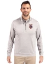 New York Mets Cutter & Buck Stealth Heathered Quarter Zip Mens Pullover Polished Medium Gray Front Thumbnail Image