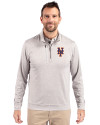 New York Mets Cutter & Buck Stealth Heathered Quarter Zip Mens Pullover Polished Medium Gray Front Thumbnail Image
