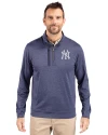 New York Yankees Cutter & Buck Stealth Heathered Quarter Zip Mens Pullover Liberty Navy Front Thumbnail Image