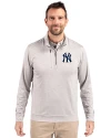 New York Yankees Cutter & Buck Stealth Heathered Quarter Zip Mens Pullover Polished Medium Gray Front Thumbnail Image