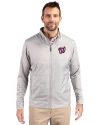 Washington Nationals Cutter & Buck Stealth Hybrid Quilted Mens Full Zip Windbreaker Jacket Polished Medium Gray Front Thumbnail Image