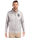 San Diego Padres Cutter & Buck Stealth Hybrid Quilted Mens Full Zip Windbreaker Jacket Polished Medium Gray Front Thumbnail Image