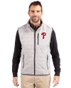 Philadelphia Phillies Cutter & Buck Rainier PrimaLoft® Mens Eco Insulated Full Zip Puffer Vest Polished Medium Gray Front Thumbnail Image