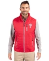 Philadelphia Phillies Cutter & Buck Rainier PrimaLoft® Mens Eco Insulated Full Zip Puffer Vest Red Front Thumbnail Image