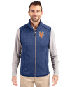 New York Mets Cutter & Buck Mainsail Sweater-Knit Mens Full Zip Vest Tour Blue Heather Front Thumbnail Image