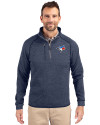 Toronto Blue Jays Cutter & Buck Mainsail Sweater-Knit Mens Half Zip Pullover Jacket Liberty Navy Heather Front Thumbnail Image