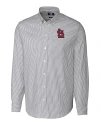 View image 2: St. Louis Cardinals- Cutter & Buck Easy Care Stretch Oxford Stripe Mens Long Sleeve Button Down Shirt Charcoal Mannequin