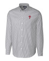 Philadelphia Phillies Cutter & Buck Stretch Oxford Stripe Mens Long Sleeve Dress Shirt Charcoal Mannequin Thumbnail Image