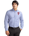 Philadelphia Phillies Cutter & Buck Easy Care Stretch Gingham Mens Long Sleeve Dress Shirt Tour Blue Front Thumbnail Image
