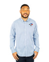 Toronto Blue Jays Cutter & Buck Versatech Pinstripe Stretch Mens Long Sleeve Dress Shirt Indigo Front Thumbnail Image