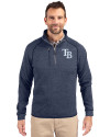 Tampa Bay Rays Cutter & Buck Mainsail Sweater-Knit Mens Big and Tall Half Zip Pullover Jacket Liberty Navy Heather Front Thumbnail Image