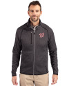 Washington Nationals Cutter & Buck Mainsail Sweater-Knit Mens Big and Tall Full Zip Jacket Charcoal Heather Front Thumbnail Image