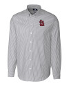 St. Louis Cardinals- Cutter & Buck Stretch Oxford Stripe Mens Big and Tall Long Sleeve Dress Shirt Charcoal Mannequin Thumbnail Image