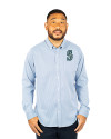 Seattle Mariners Cutter & Buck Versatech Pinstripe Stretch Mens Big and Tall Dress Shirt Indigo Front Thumbnail Image