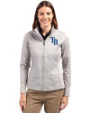 Tampa Bay Rays Cutter & Buck Stealth Hybrid Quilted Womens Full Zip Windbreaker Jacket Polished Medium Gray Front Thumbnail Image