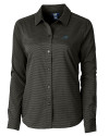 Carolina Panthers Cutter & Buck Versatech Geo Dobby Stretch Womens Long Sleeve Dress Shirt Black Mannequin Thumbnail Image
