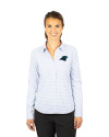 Carolina Panthers Cutter & Buck Versatech Tattersall Stretch Womens Long Sleeve Dress Shirt Atlas Light Blue Front Thumbnail Image