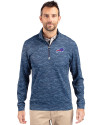 Buffalo Bills Cutter & Buck Traverse Recycled Smooth Stretch Mens Camo Quarter Zip Pullover Navy Blue Front Thumbnail Image