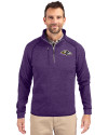 Baltimore Ravens Cutter & Buck Mainsail Sweater-Knit Mens Half Zip Pullover Jacket College Purple Heather Front Thumbnail Image