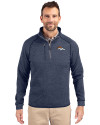 Denver Broncos Cutter & Buck Mainsail Sweater-Knit Mens Half Zip Pullover Jacket Liberty Navy Heather Front Thumbnail Image