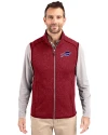 Buffalo Bills Cutter & Buck Mainsail Sweater-Knit Mens Full Zip Vest Cardinal Red Heather Front Thumbnail Image