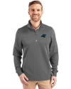 Carolina Panthers Cutter & Buck Traverse Stretch Eco Quarter Zip Mens Big and Tall Pullover Elemental Grey Front Thumbnail Image