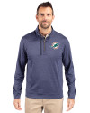 Miami Dolphins Cutter & Buck Stealth Heathered Mens Big and Tall  Quarter Zip Pullover Liberty Navy Front Thumbnail Image