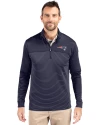 View image 1: New England Patriots Cutter & Buck Traverse Recycled Smooth Stretch Mens Big & Tall Stripe Quarter Zip Pullover Liberty Navy Front