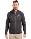 Philadelphia Eagles Cutter & Buck Mainsail Sweater-Knit Mens Big and Tall Full Zip Jacket Charcoal Heather Front Thumbnail Image