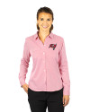 Tampa Bay Buccaneers Cutter & Buck Versatech Pinstripe Stretch Womens Long Sleeve Dress Shirt Red Front Thumbnail Image