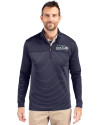 Seattle Seahawks Cutter & Buck Traverse Stretch Eco Stripe Quarter Zip Mens Pullover Liberty Navy Front Thumbnail Image