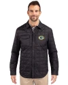 Green Bay Packers Cutter & Buck Rainier PrimaLoft® Mens Eco Insulated Quilted Shirt Jacket Black Front Thumbnail Image