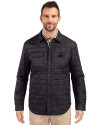Carolina Panthers Cutter & Buck Rainier PrimaLoft® Mens Eco Insulated Quilted Shirt Jacket Black Front Thumbnail Image
