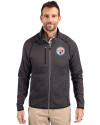 Pittsburgh Steelers Cutter & Buck Mainsail Sweater-Knit Mens Full Zip Jacket Charcoal Heather Front Thumbnail Image