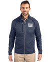 New York Giants Cutter & Buck Mainsail Sweater-Knit Mens Full Zip Jacket Liberty Navy Heather Front Thumbnail Image