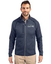 Seattle Seahawks Cutter & Buck Mainsail Sweater-Knit Mens Full Zip Jacket Liberty Navy Heather Front Thumbnail Image