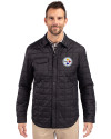 Pittsburgh Steelers Cutter & Buck Rainier PrimaLoft® Mens Big and Tall Eco Insulated Quilted Shirt Jacket Black Front Thumbnail Image