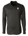 Pittsburgh Steelers Cutter & Buck Versatech Geo Dobby Stretch Mens Long Sleeve Dress Shirt Black Mannequin Thumbnail Image