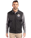 Pittsburgh Steelers Cutter & Buck Stealth Recycled Hybrid Quilted Mens Big & Tall Windbreaker Jacket Black Front Thumbnail Image