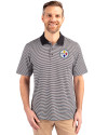 Pittsburgh Steelers Cutter & Buck Forge Tonal Stripe Stretch Mens Big and Tall Polo Black Front Thumbnail Image