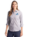 Detroit Lions Cutter & Buck Stretch Oxford Stripe Womens Long Sleeve Dress Shirt Charcoal Front Thumbnail Image