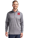 Nebraska Cornhuskers Cutter & Buck Traverse Stretch Eco Stripe Quarter Zip Mens Pullover Elemental Grey Front Thumbnail Image