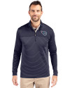 Tennessee Titans Cutter & Buck Traverse Stretch Eco Stripe Quarter Zip Mens Pullover Liberty Navy Front Thumbnail Image